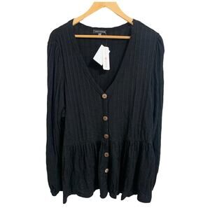 Curvy‎ Sense black Ribbed V-neck Sweater Top 4X NWT